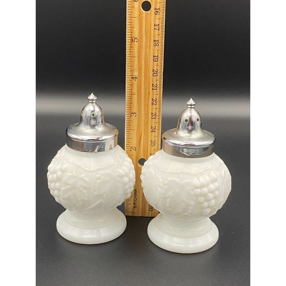 Imperial Milk Glass Salt & Pepper Shaker Set - Grape & Leaf Pattern - Picture 10 of 10
